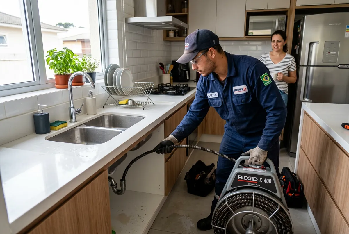 Equipe de desentupimento em atendimento — Desentupidora em Santo André
